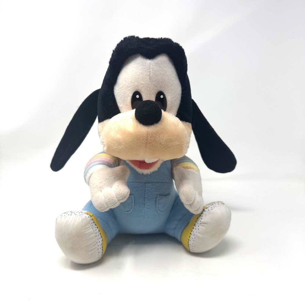 80s Baby Goofy Plush Toy Blue Overalls Disney 10" Stuffed Animal Vintage